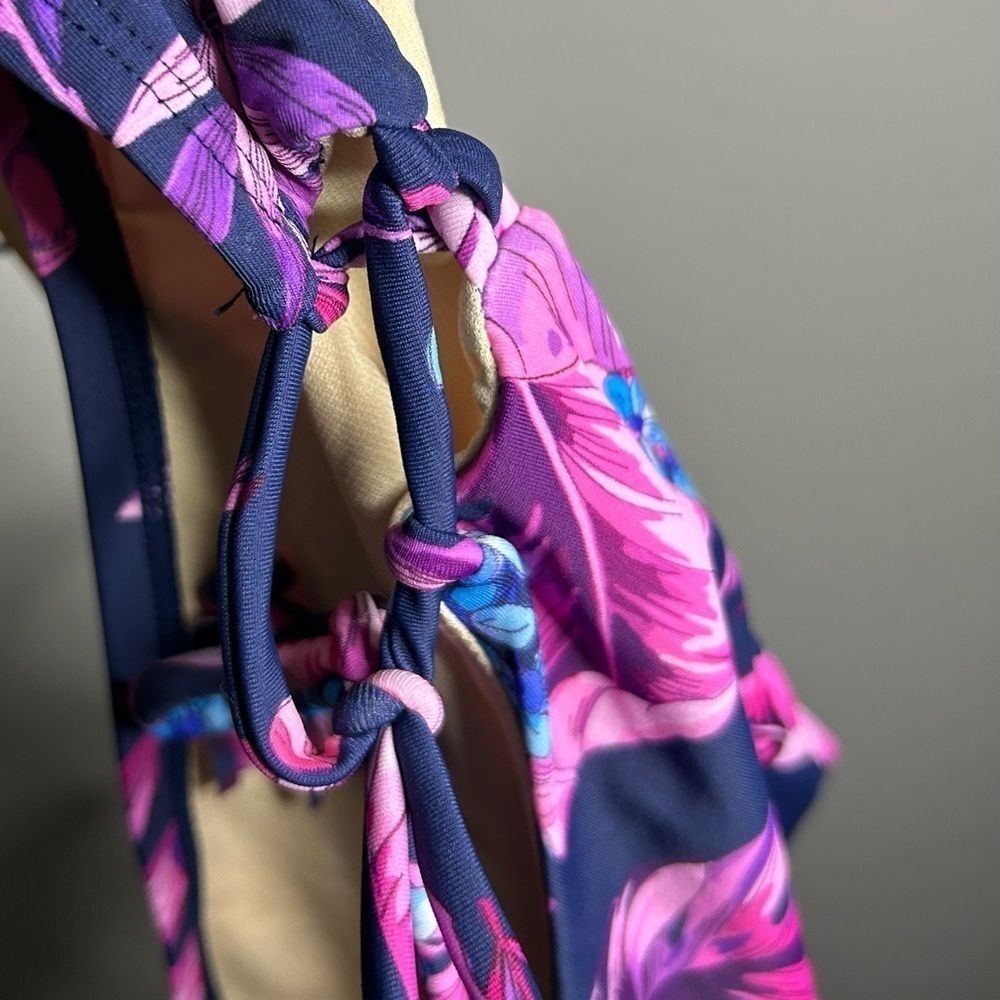 Swimsuits For All Blue Hawaiian Tropical Print Side Tie Bikini Bottom - Picture 6 of 8